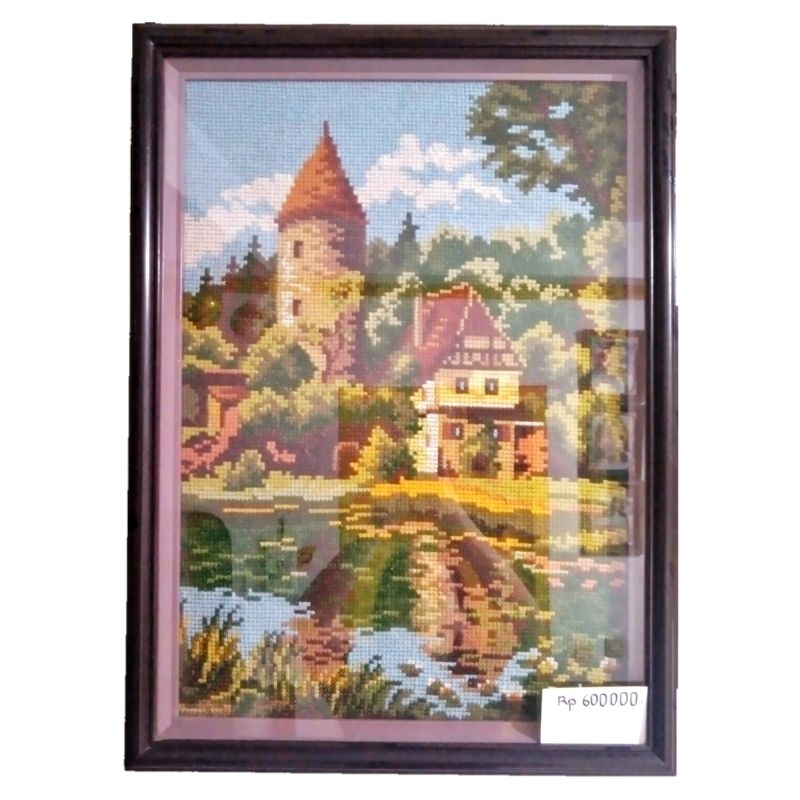 Kristik 'Vintage European Home Decor — Wiehler Gobelin' asli sudah jadi dengan bingkai | jual kruist