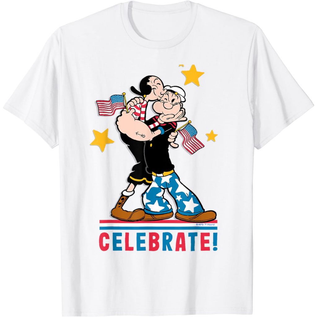 Kaos Anak 4th of July Popeye and Olive Oyl Patriotic His and Hers T-Shirt Pakaian Fashion Baju Atasa