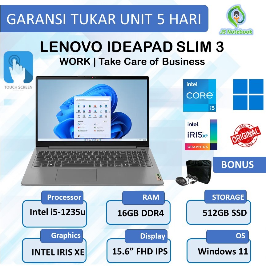 Lenovo Ideapad Slim 3 15 Touchscreen i5-1235u 16GB 512SSD Win11