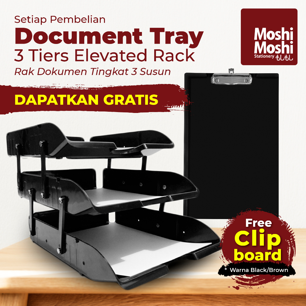 

PROMO Document Tray Elevated Letter Rak Susun Kertas File Dokumen 3 Tingkat GRATIS Clipboard Papan Klip Moshi