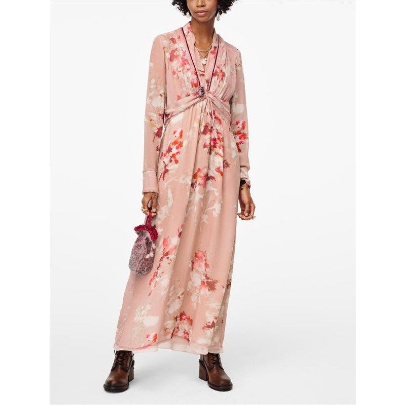 29921 Pink Floral V Neck Kimono Dress (size S)