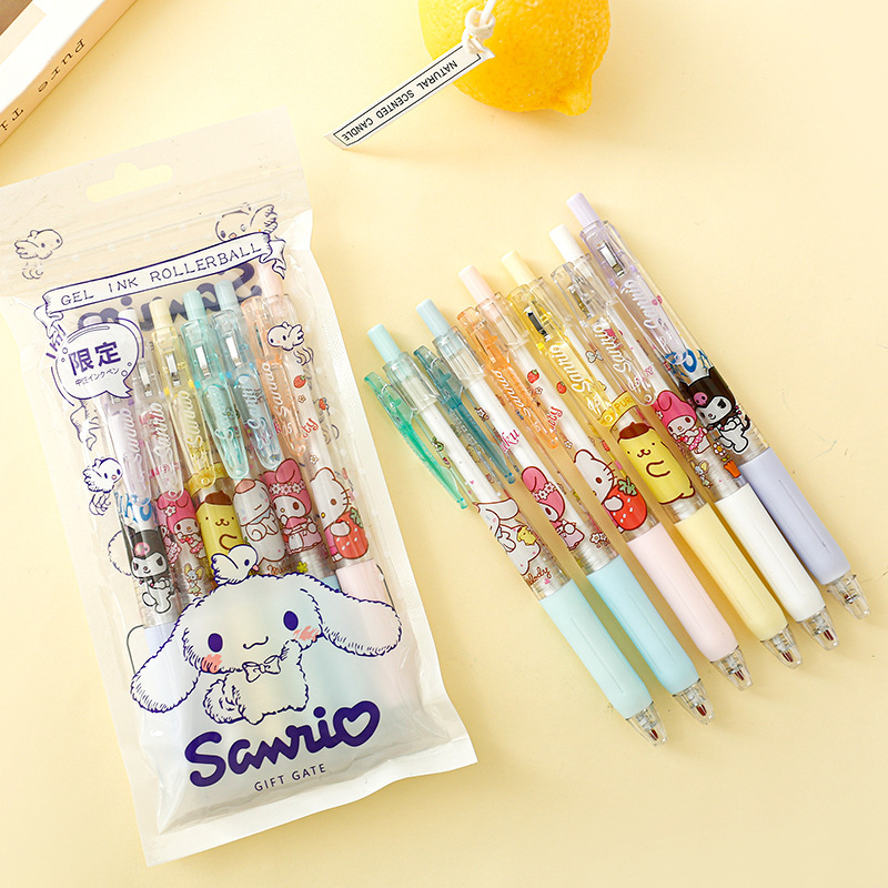 1 SET ISI 6BH PULPEN GEL MIKA MURAH TINTA HITAM KARAKTER SANRIO CINNAMOROL 0.5MM TINTA HITAM | ALAT 