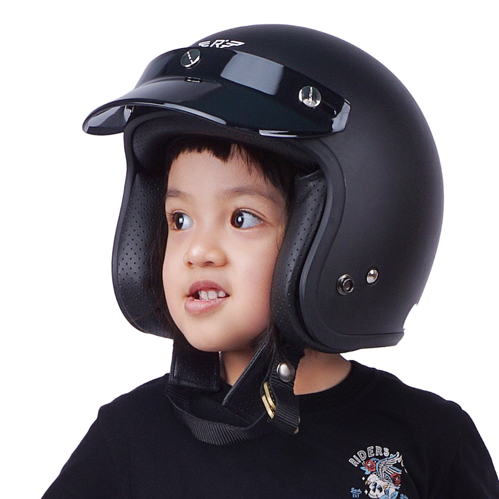 RIMC Helm Anak Helm Retro Kids Riders.inc Doja Matte Black Helm Bogo Anak