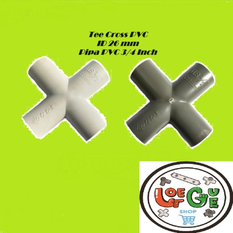 Fitting Tee Cross Sambungan konektor side tee palang 4 way arah pipa pvc 3/4 inch putih & abu-abu Gr