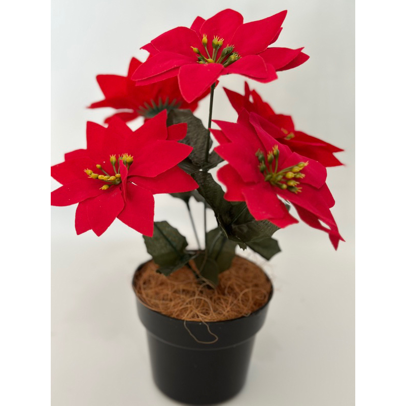 Pajangan bunga kastuba ponsentia merah palsu artificial dekorasi hiasan natal