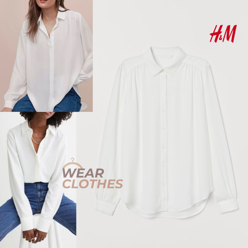 Kemeja Lengan Panjang Wanita [HM Long Sleeved Blouse] Blouse Kameja Kerja Cewek Motif Polos