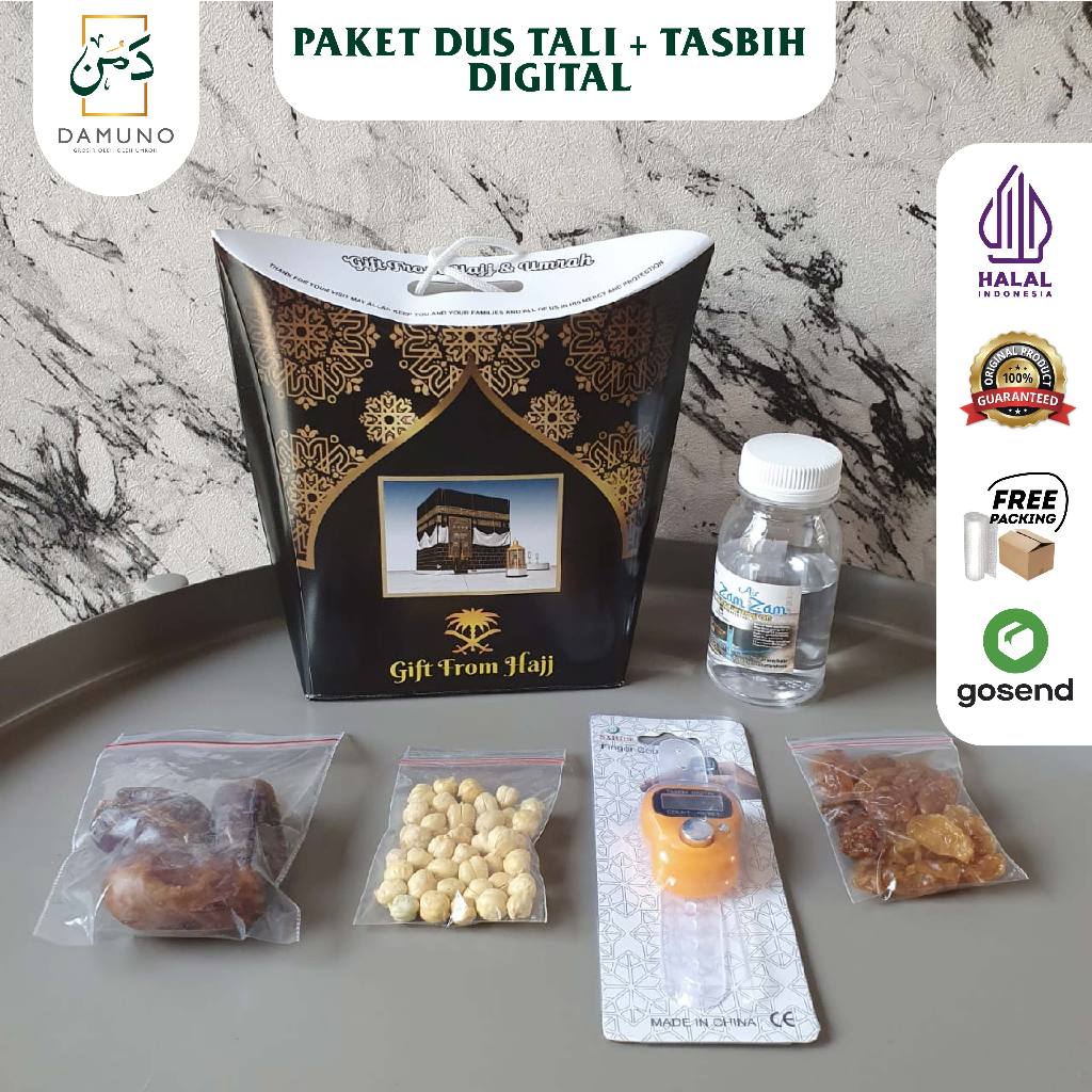 

paket oleh oleh haji dan umroh dus tali + air zamzam+botol 80ml+ tasbih digital 1 pcs