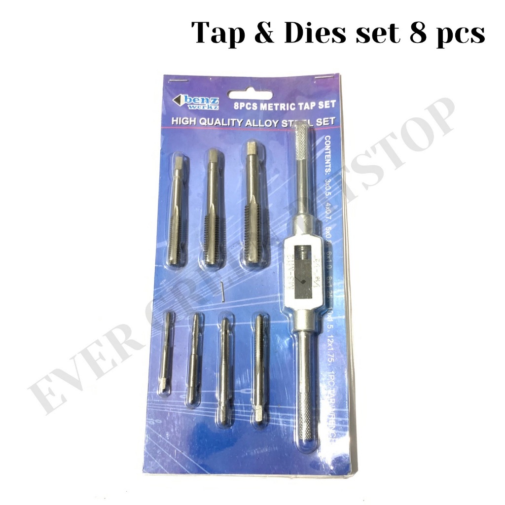TAP DRAT Set 8 Pcs Alat Snei Drat Set Gagang Dan Tap Drat 3 4 5 6 8 10 12 mm Tap and Dies Set Benz