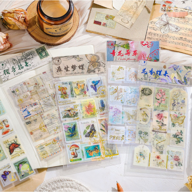 

Exotic Flower Stamp Design Deco Sticker SETS / Sticker dengan Bentuk Stamp untuk Jurnaling scarpbook