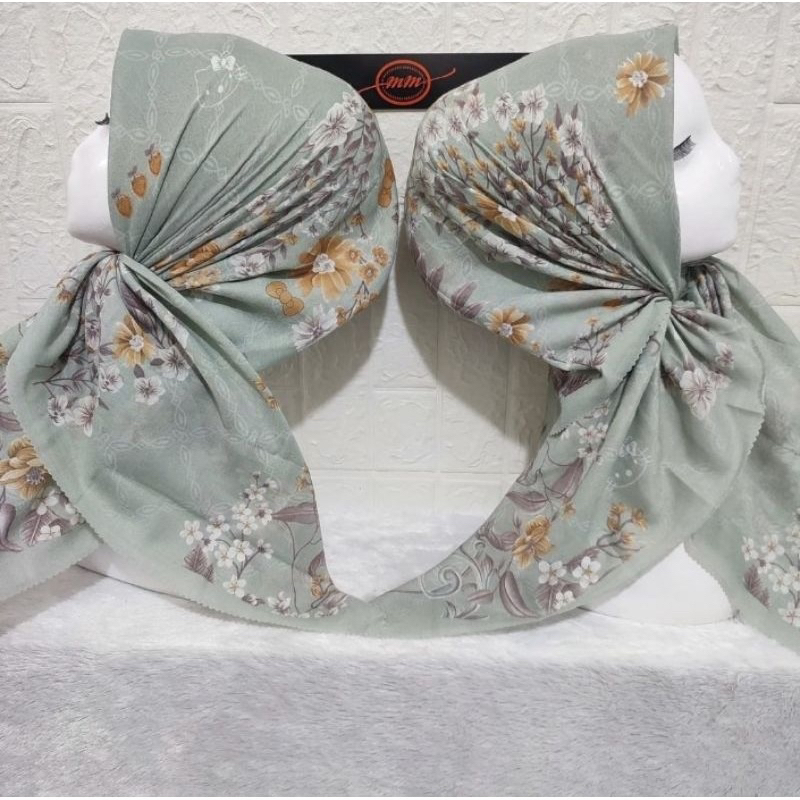 Hijab Segi Empat Voal Motif Bunga Warna Sage Kerudung Murah Terbaru