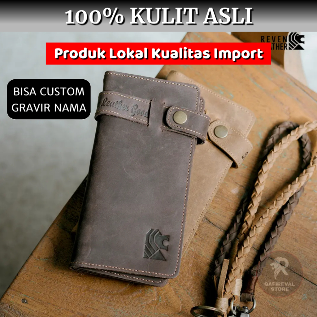 Dompet Donpet Dopet cowok Pria Kulit Asli Original Panjang Premium Tali Rantai Berbahan Kulit Sapi A