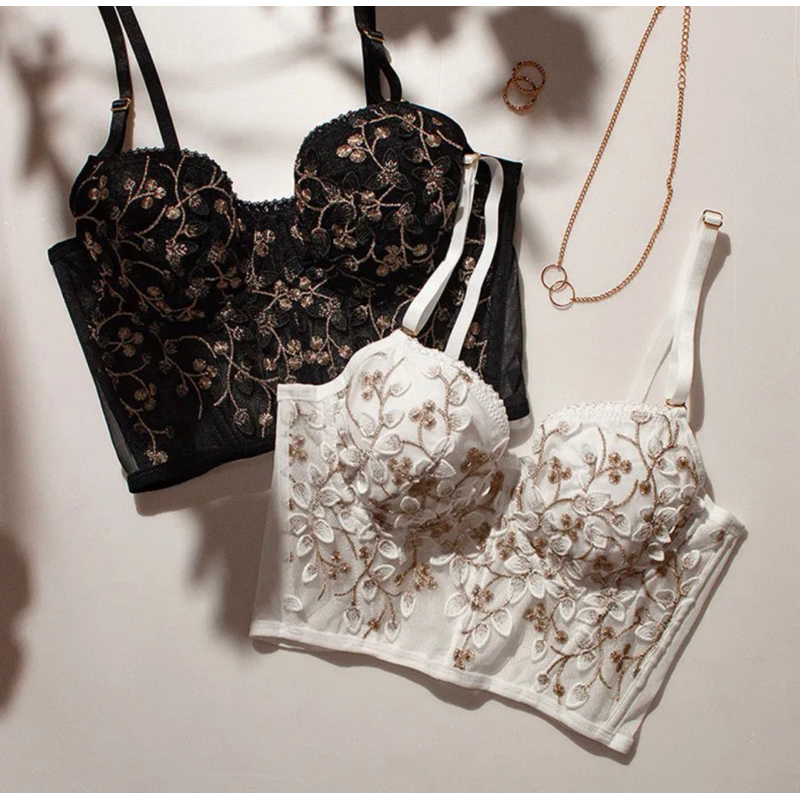 Bustier Flower BRA BH Bunga Bordir CD Bikini Bustier Sexy Lace Embroidered Bralette Set Lingerie Kor