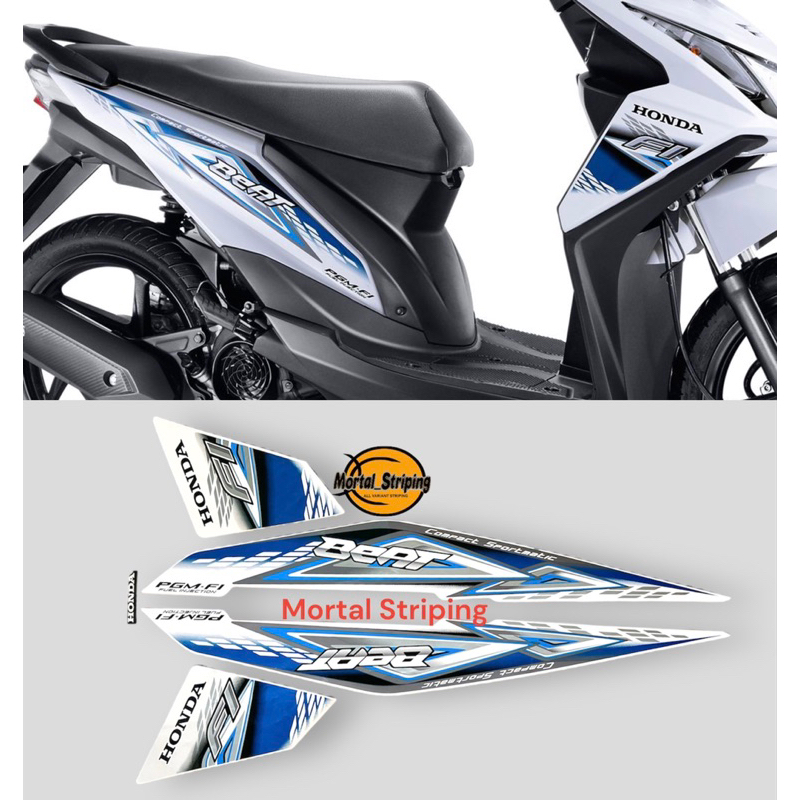 STIKER STRIPING LIS LES POLET BODI MOTOR HONDA BEAT FI 2013 2014 PUTIH BIRU