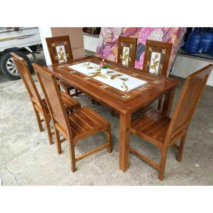F001 MEJA MAKAN 6 KUSI BHANA KAYU JATI