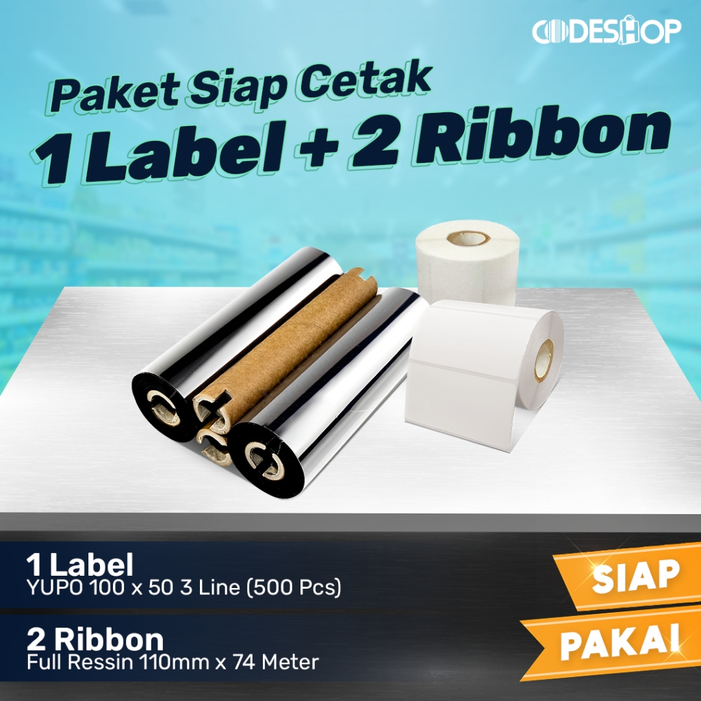 

(PAKET) STIKER YUPO 100 X 50 | TINTA BARCODE RESIN 110 X 74 F/O