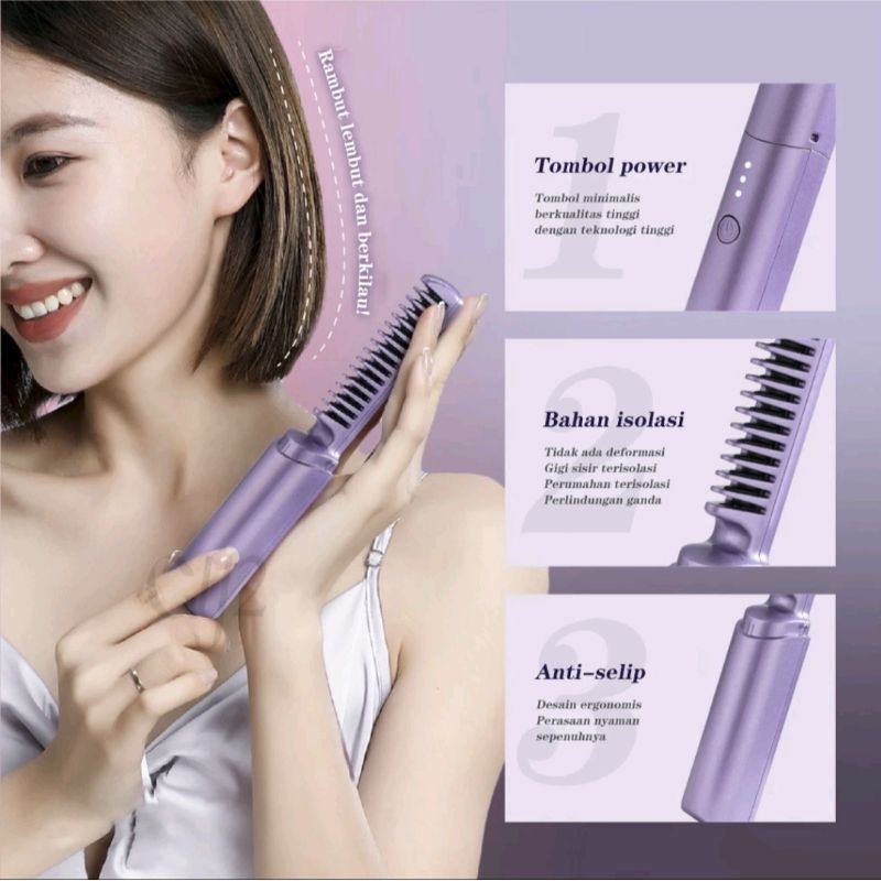 Catok Sisir Mini Portable Catok Traveling Catok Tanpa Kabel Catokan 2 in 1