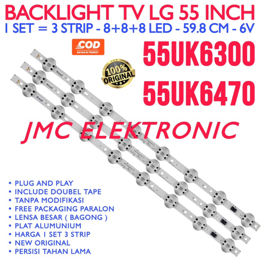 BACKLIGHT TV LED LG 55 INCH 55UK6300 55UK6470 55UK6300PTE 55UK6470PTE 55UK LAMPU BL 55IN LENSA BESAR