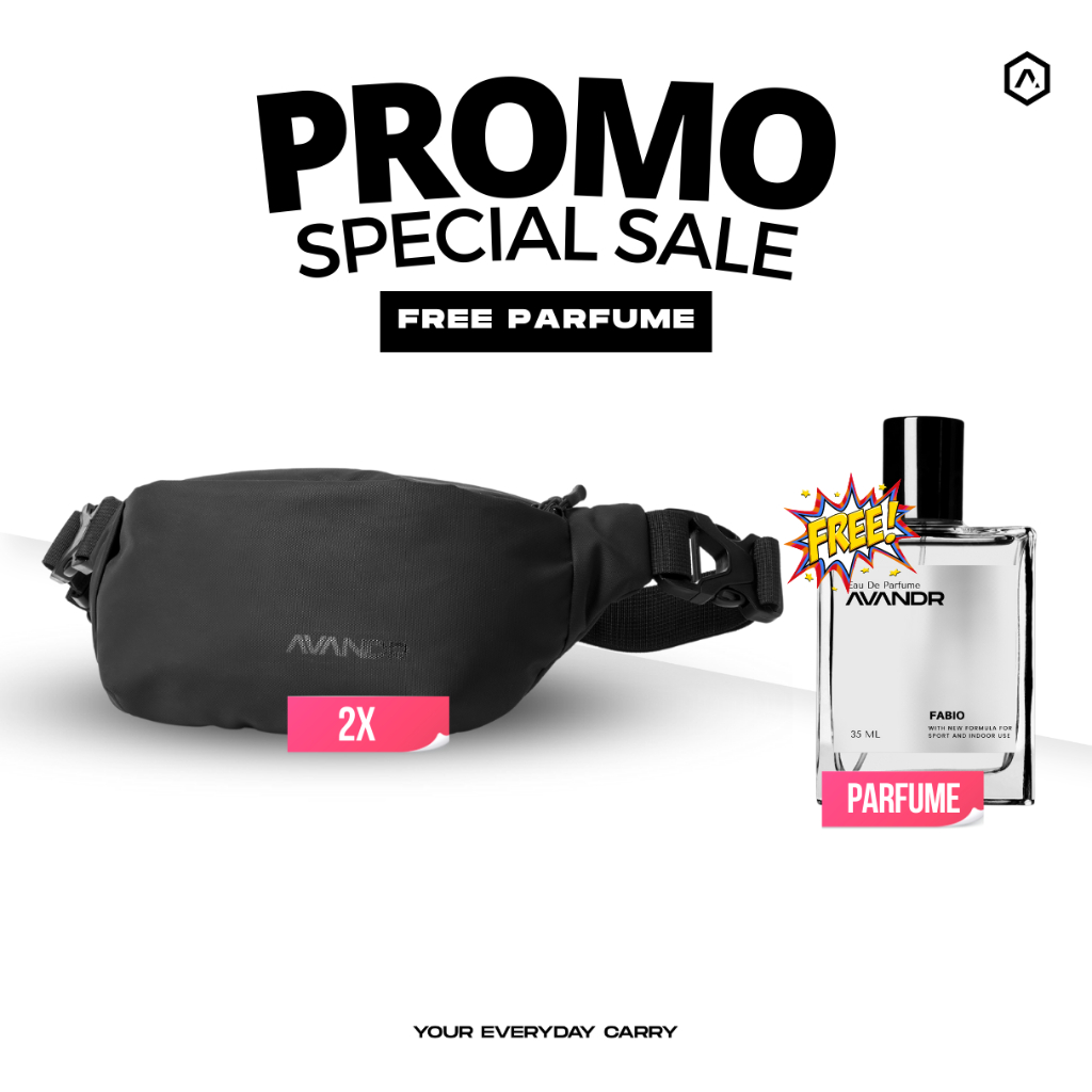 Avandr Tas Pinggang Cowok Special Paket 2X (Free Parfum) Waistbag Hitam Pria