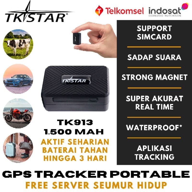 GPS MINI TRACKER PORTABLE TKSTAR TK913 GPS SAPI MOBIL MOTOR ANTI MALING JARAK JAUH
