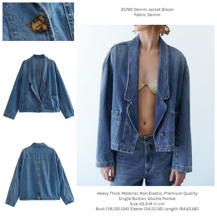 35790 Blazer Jeans Wanita Lengan Panjang Denim Jacket Blazer