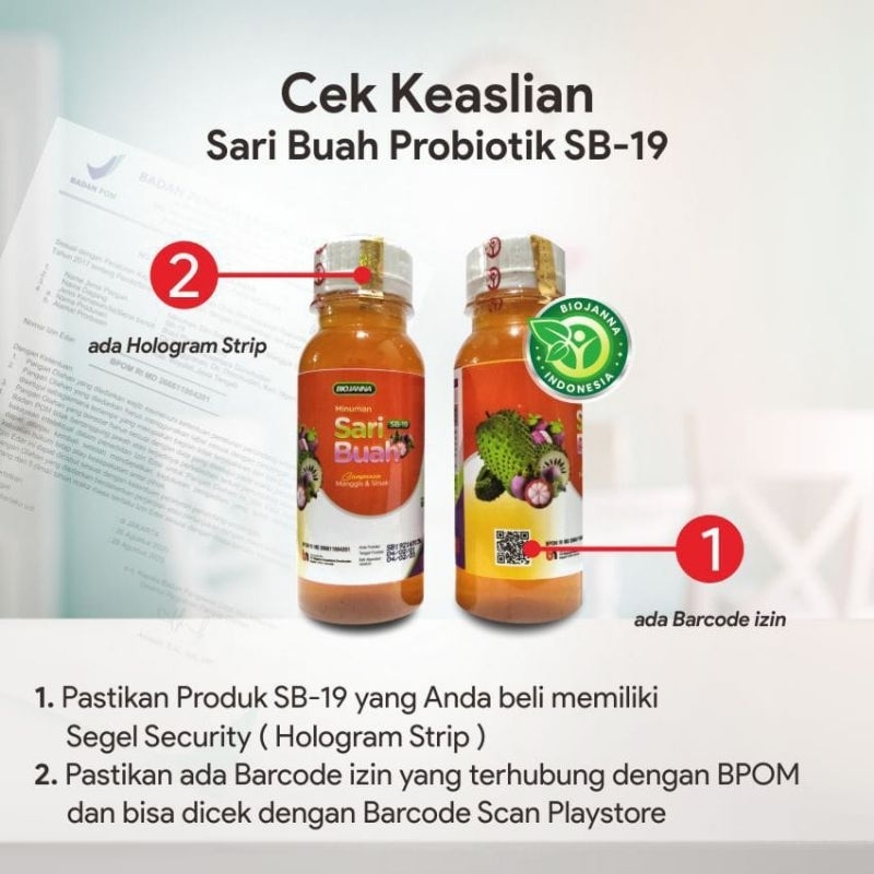 

SARI BUAH SB19 Probiotik BioJANNA [Packing DUS] RESMI ORIGINAL SEGEL HOLOGRAM ASLI | IMUNITAS