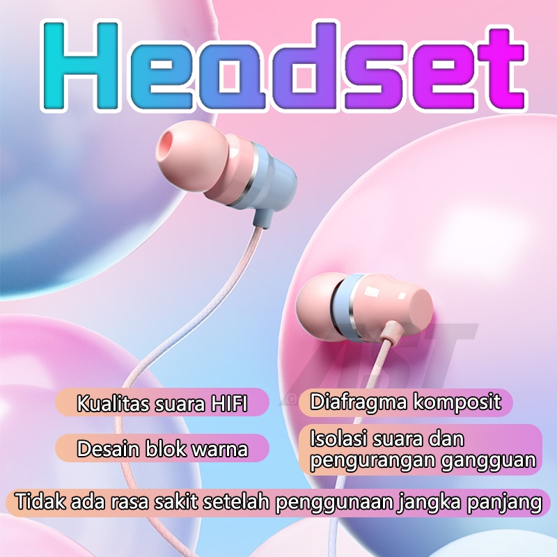 【Model terbaru】 Headset Mikrofon peredam bising in-ear headset Kabel Handsfree HIFI super bass kompatibel dengan HP dan komputer laptop