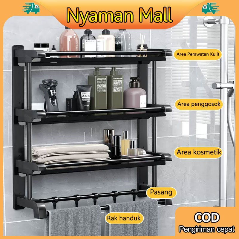 GARANSI (COD) RAK DINDING KAMAR MANDI STAINLESS STEEL HITAM RAK SADUN KAMAR MANDI RAK HANDUK KAMAR
