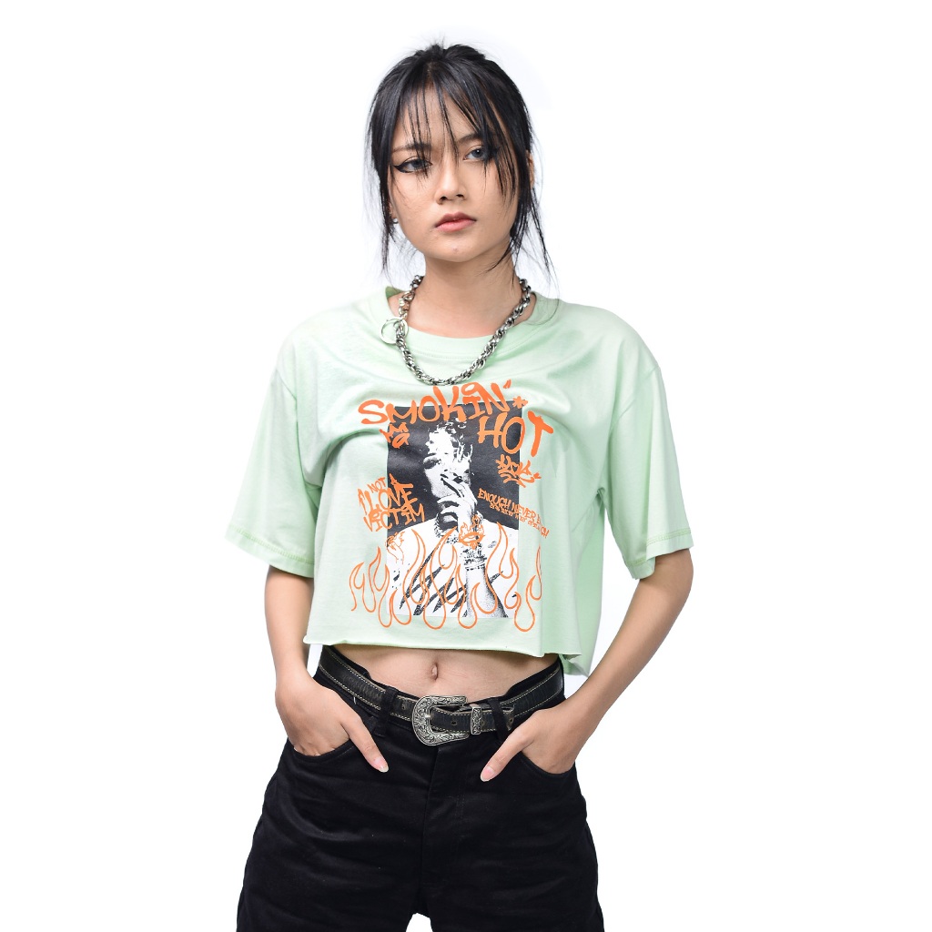 Kuiy - Enough - Kaos Crop Top Oversize Smokin Hot Hijau Mint