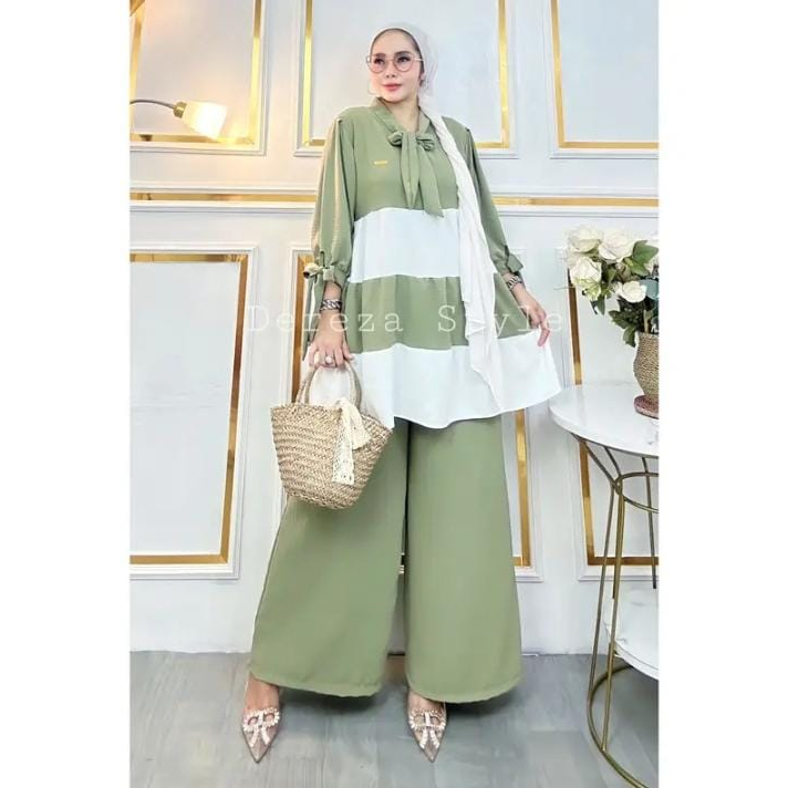 LADY SET TUNIK CRINKLE AIRFLOW PREMIUM | OUTFIT BY WARNA | ONE SET LADY | SETCEL LADY | SETELAN KOMB