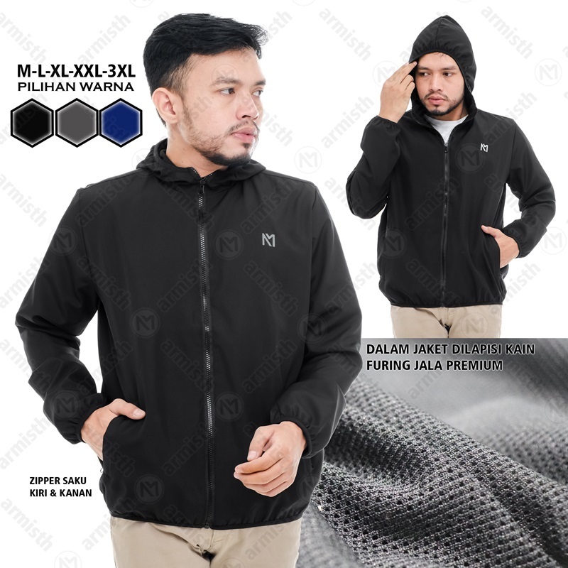 Armisth - Jaket Parasut Pria Polos Anti Air Premium