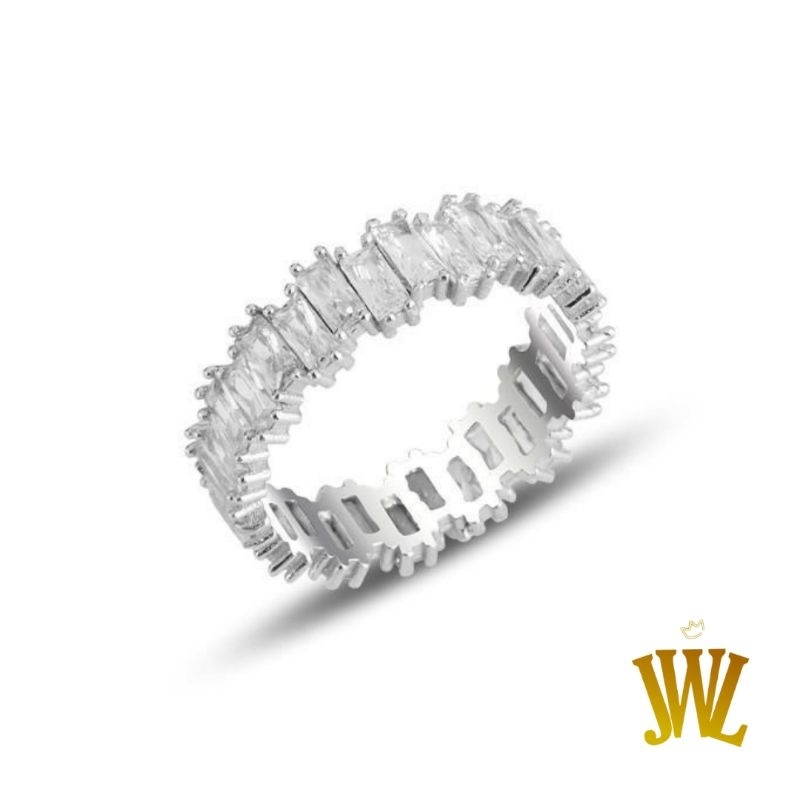 Jewellant - Cincin Batu Baguette, Cincin Wanita Perak Silver 925 Asli, Baguette Stone Ring