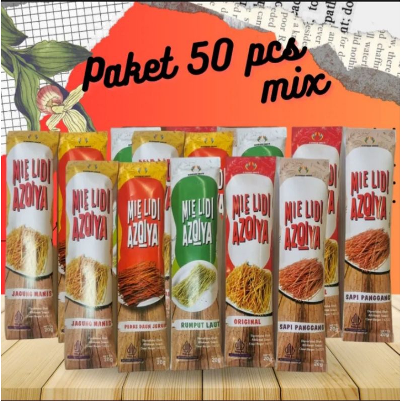

Paket usaha 50 pcs mie lidi azkiya mix varian rasa campur cemilan tiktok