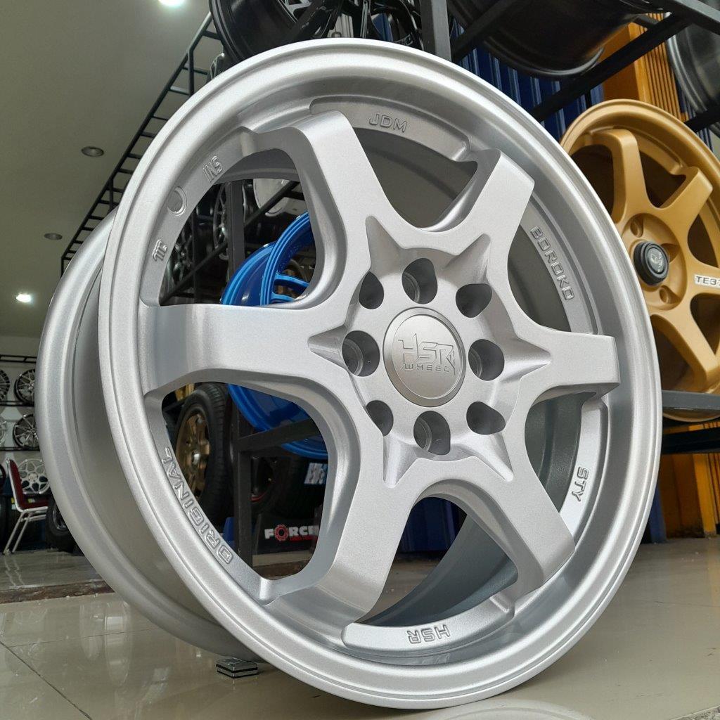 Velg mobil racing r15 moel te37 silver mobilio, starlet, avanza, march hsr sty ring 18 baut 4x100 4x