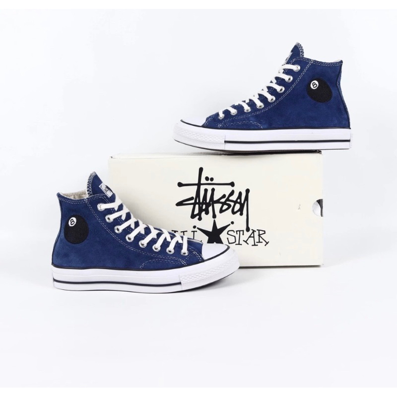 Sepatu Sneakers Stussy X Converse 70s High 8 ball dark blue