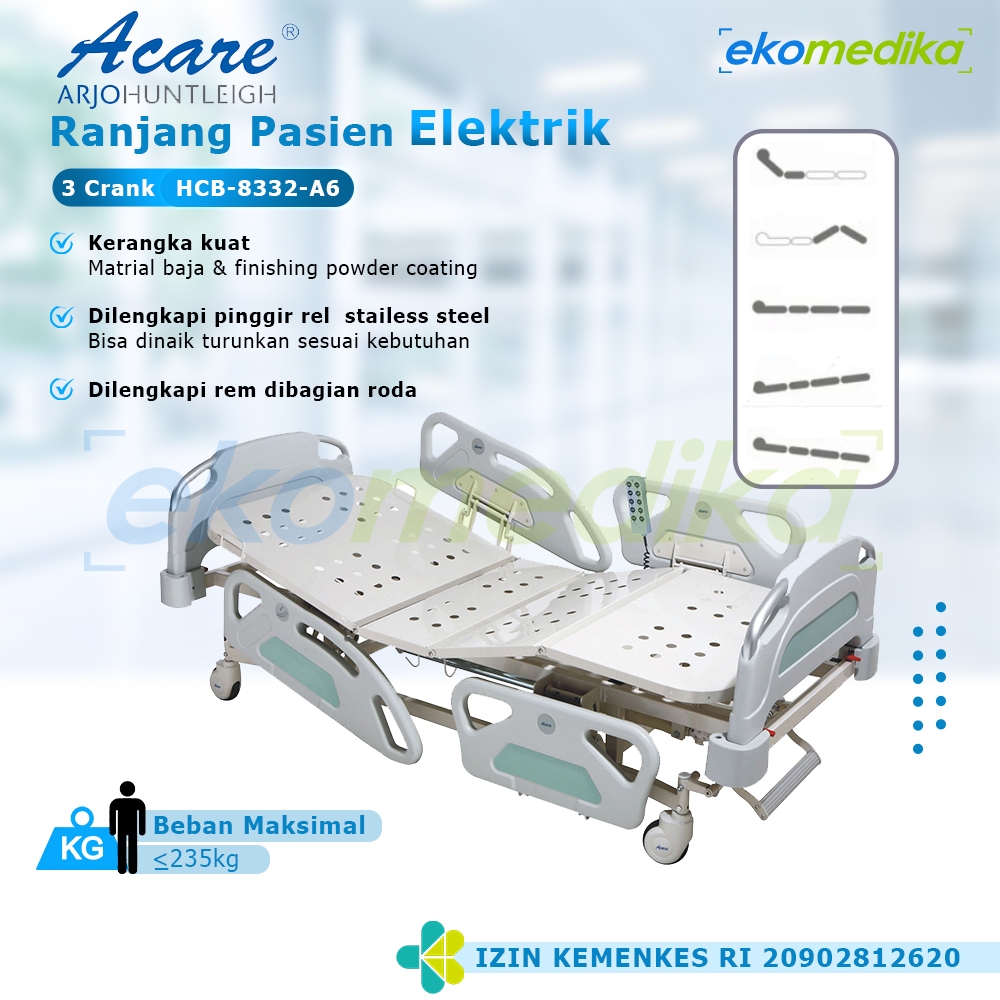 Ranjang Pasien / Hospital Bed 3 Crank Elektrik ACARE HCB 8332 A6 Ranjang Rumah Sakit