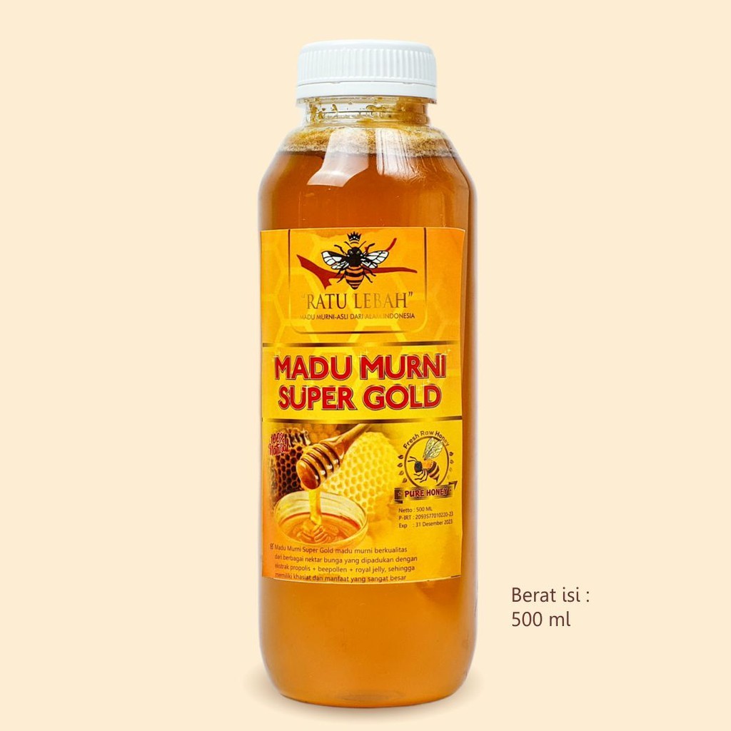 

Madu Super 500 ml 4 in 1 Madu Murni Propolis Royal Jelly Bee Pollen Asli Gold