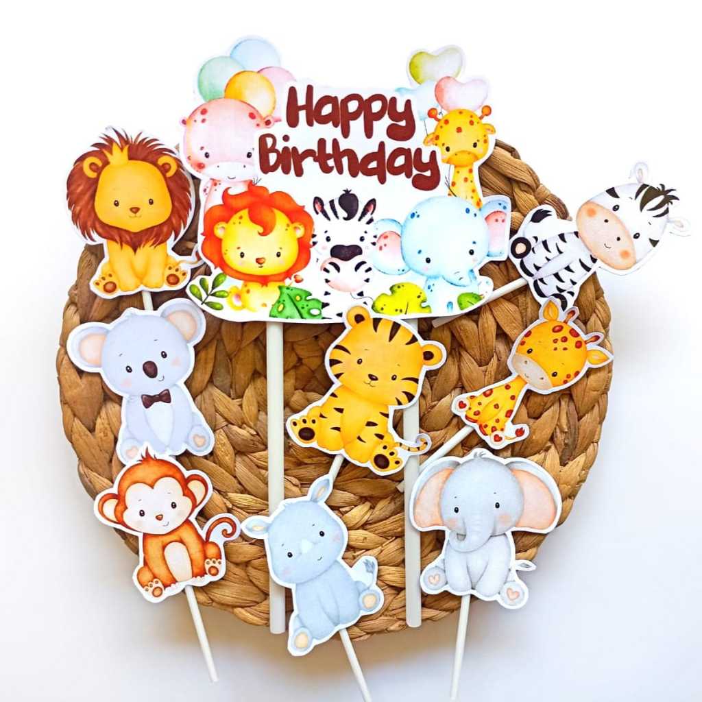 Custom Nama/Foto Topper cake Karakter Cute Animal 2  / Hiasan Kue / Tusukan Kue