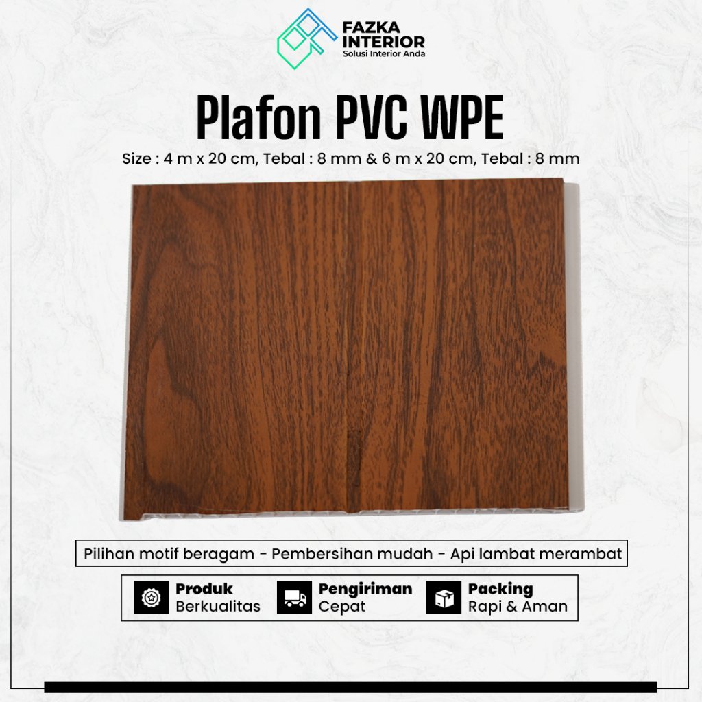 Plafon PVC WPE Home Decor Dekorasi Rumah I Series Ukuran 4m x 20cm Tebal 8mm Minimalis Estetik Motif Kayu Laminet Langit Rumah Instalasi Mudah