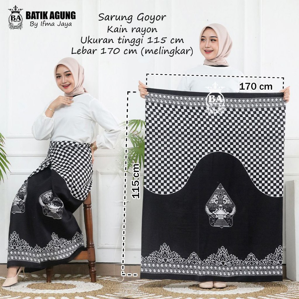 SARUNG GLOYOR MOTIF GUNUNGAN WAYANG MONOCHROME HITAM PUTIH SARUNG SANTRI PUTRI SERAGAM SARUNG WANITA