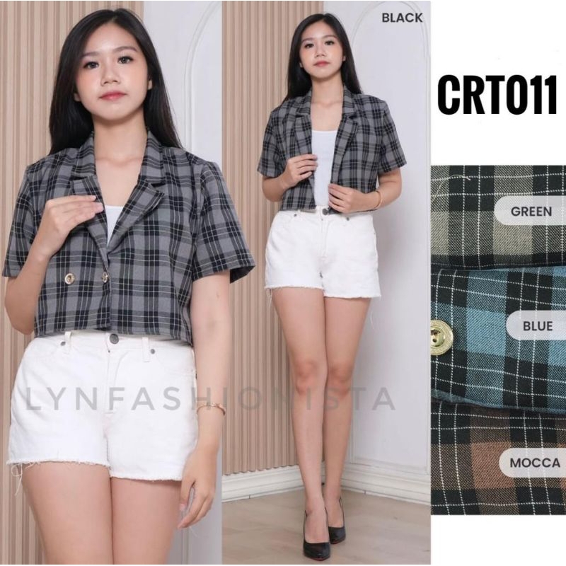 LYNFASHIONISTA-BLAZER CROP WANITA TARTAN KOTAK OUTER KOREA STYLE KASUAL/CRT