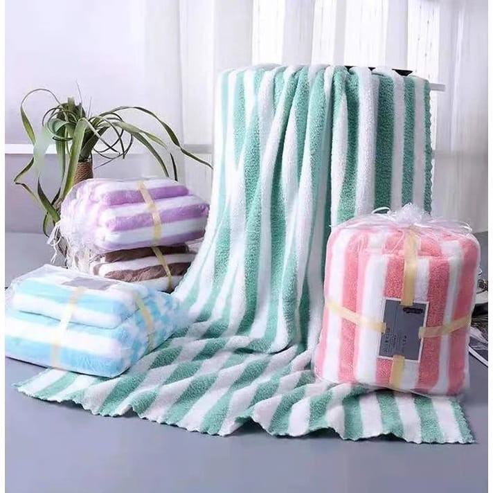 Handuk Mandi Dewasa Salur Anak // Microfiber Bulu Salur 70x140cm