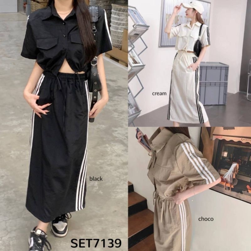 Three Lines Cargo Set Top n Skirt