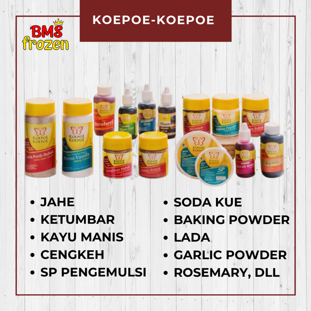 

BMS Frozen Mart | Koepoe-Koepoe Rempah - Jahe Bubuk - Garlic Powder - Parsley - Kayu Manis - Lada Hitam - Cabe Bubuk