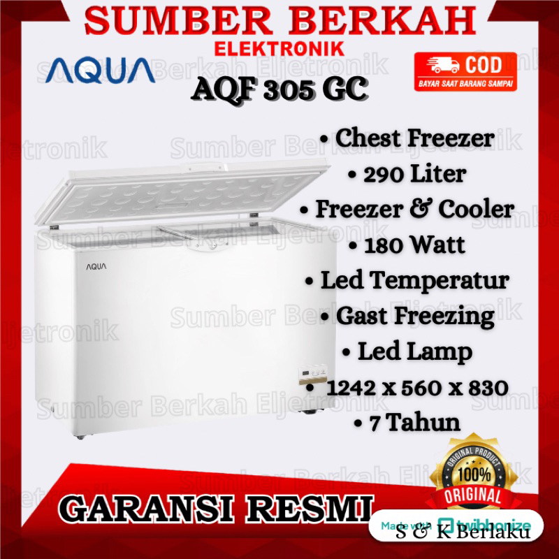 Chest freezer aqua 300 liter 180watt garansi resmi freezer & cooler aqf 305GC 305 gc promo