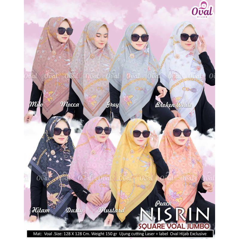 Square Jumbo Motif NISRIN Original Oval Hijab Square Motif Hijab Jumbo Segiempat HICLO DEFEND