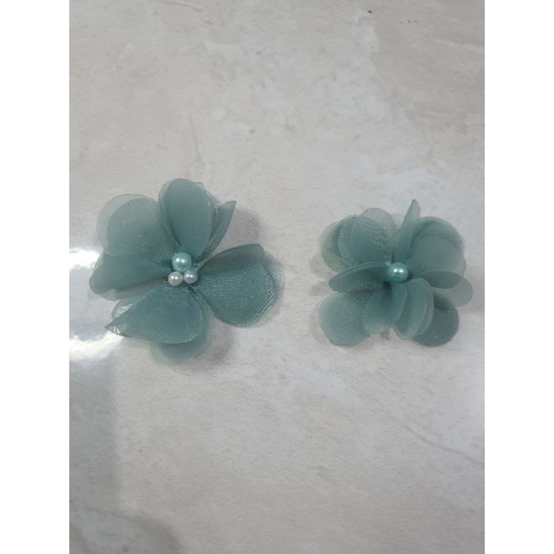 Aplikasi Bunga Organza 3D / Bunga 3D Kebaya / Gaun / Aplikasi Bunga Cantik Hijau Wardah