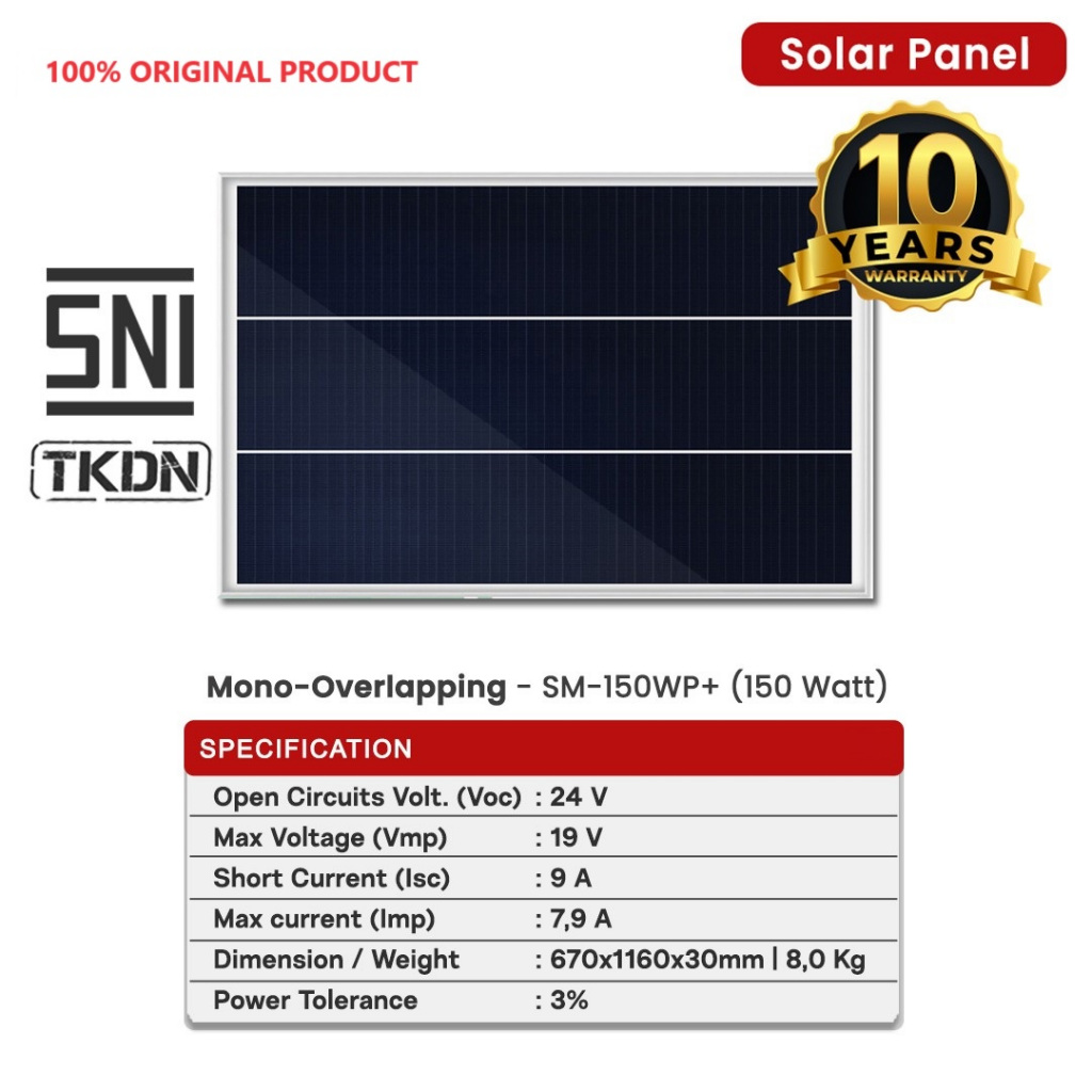 Sunwatt Solar Panel - SM-150WP (150 Watt) Mono Overlapping