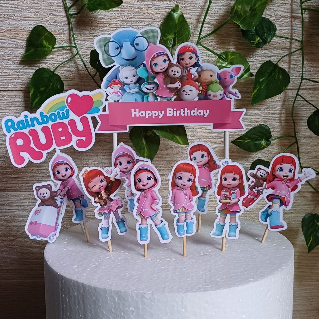 Toper Rainbow Ruby Custom Nama untuk Hiasan Kue Ulang Tahun / Ultah Anak Karakter (Topper Cake)