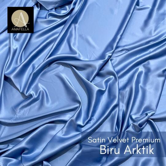 1/2 meter Kain Satin Velvet Super Premium Bahan Bridesmaid Seragaman Biru Arktik