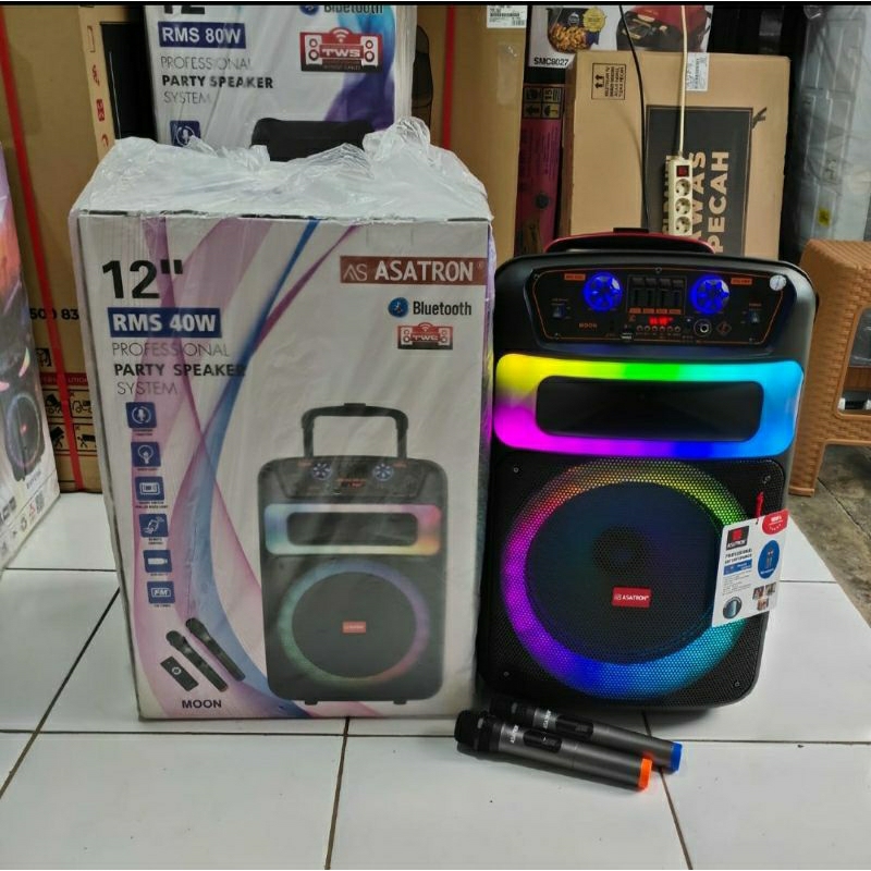 ASATRON MOON (8880 UKM) 12INCH RMS 40W SPEAKER MEETING PORTABLE INCLUDE 2PCS MIC WIRELESS 100%ORIGIN